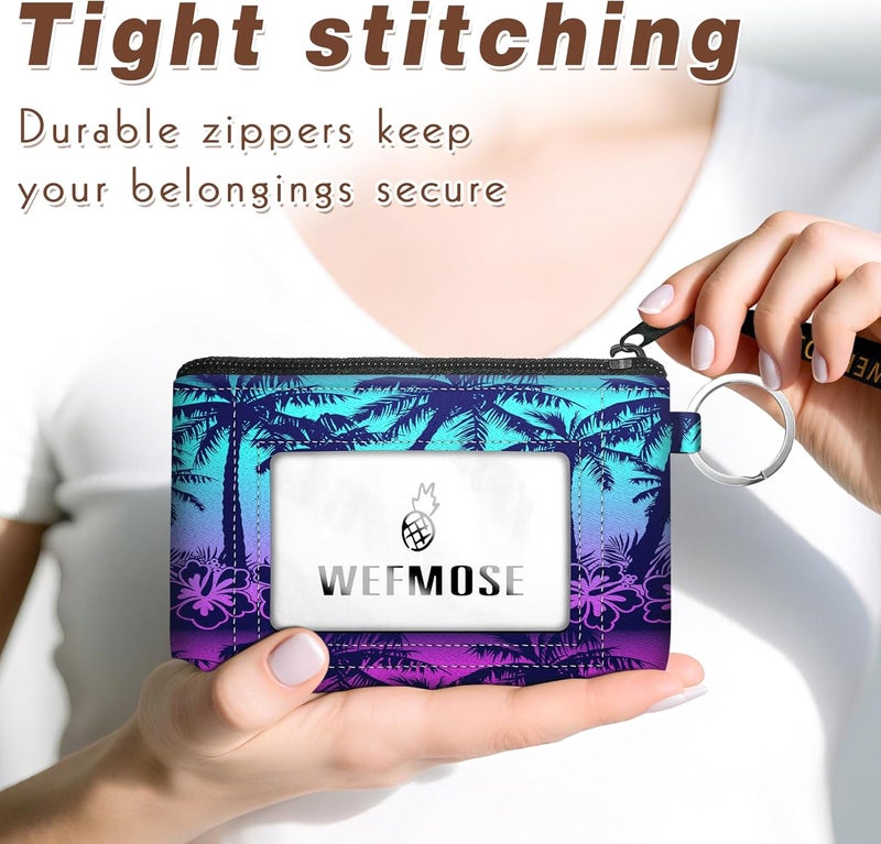 WEFMOSE Small Wallet Keychain with Clear ID Window Zipper Cute ID Case Coin Purse for Women Water Resistant Coin Pouch-Sunset Trees Keychain Wallet - Image 4